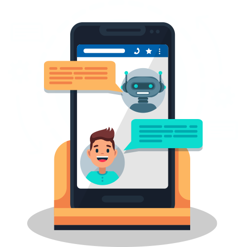 Chatbot AI per il servizio clienti: conversazione tra utente e assistente virtuale intelligente su app mobile
