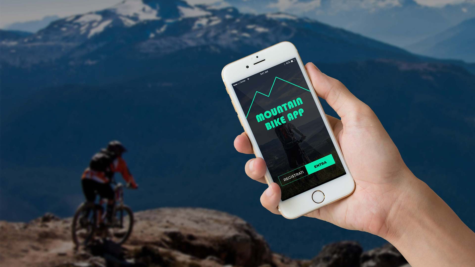 App per mountain bike sviluppata da Woodoo, schermata di accesso su smartphone