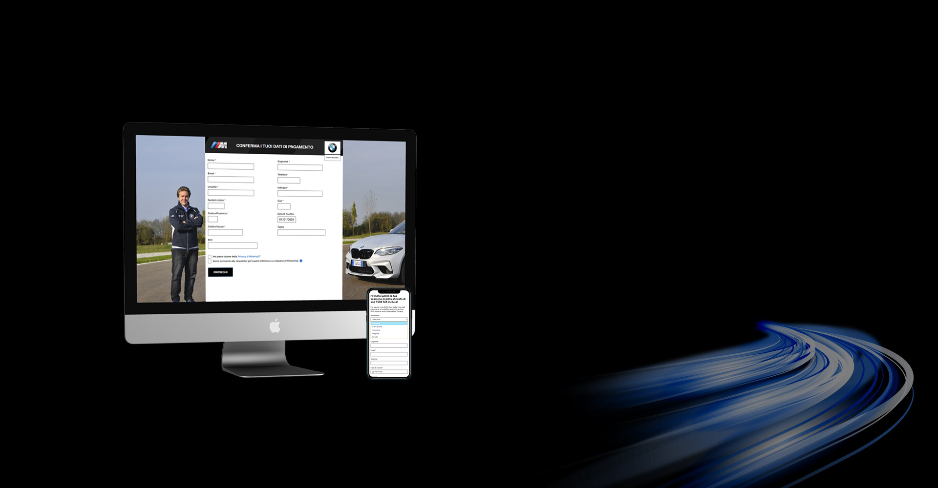 Form di prenotazione di Valsecchi GP Experience su desktop e mobile