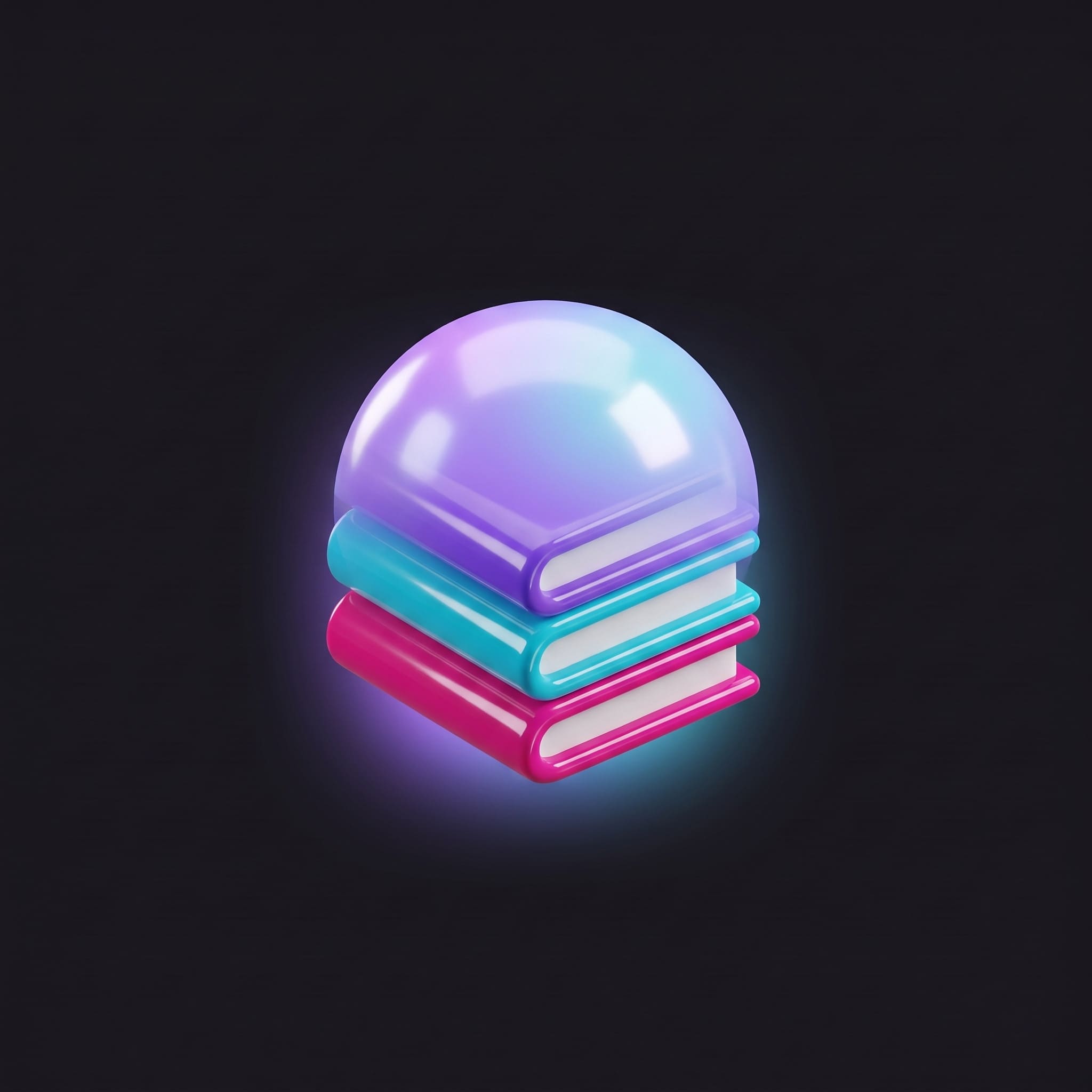 Icona pila di libri sormontata da una sfera luminosa, know-how aziendale trasformato in assistente AI