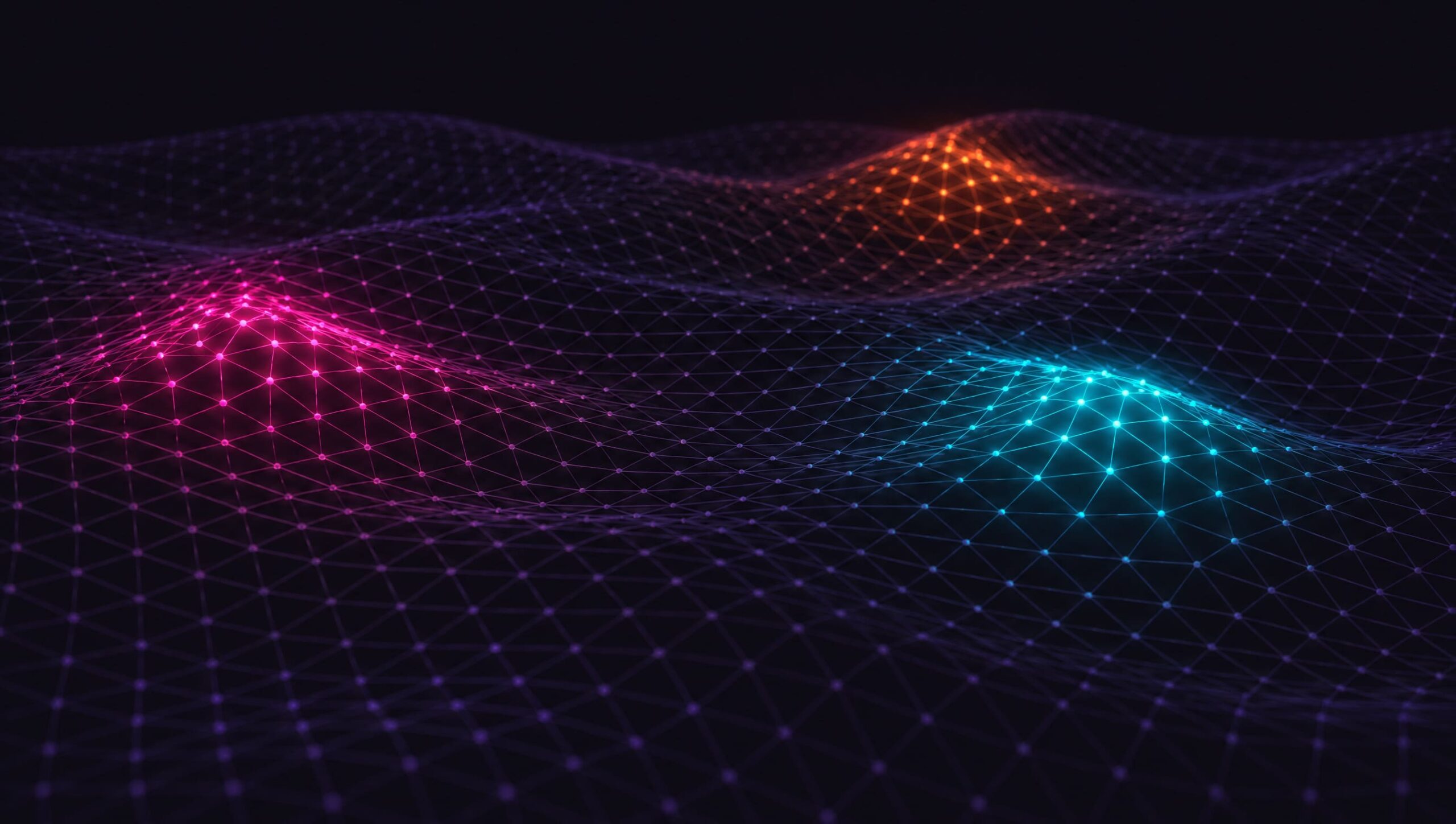 Reticolo digitale con cluster luminosi attivi — campagne sponsorizzate mirate su Facebook, Instagram e LinkedIn