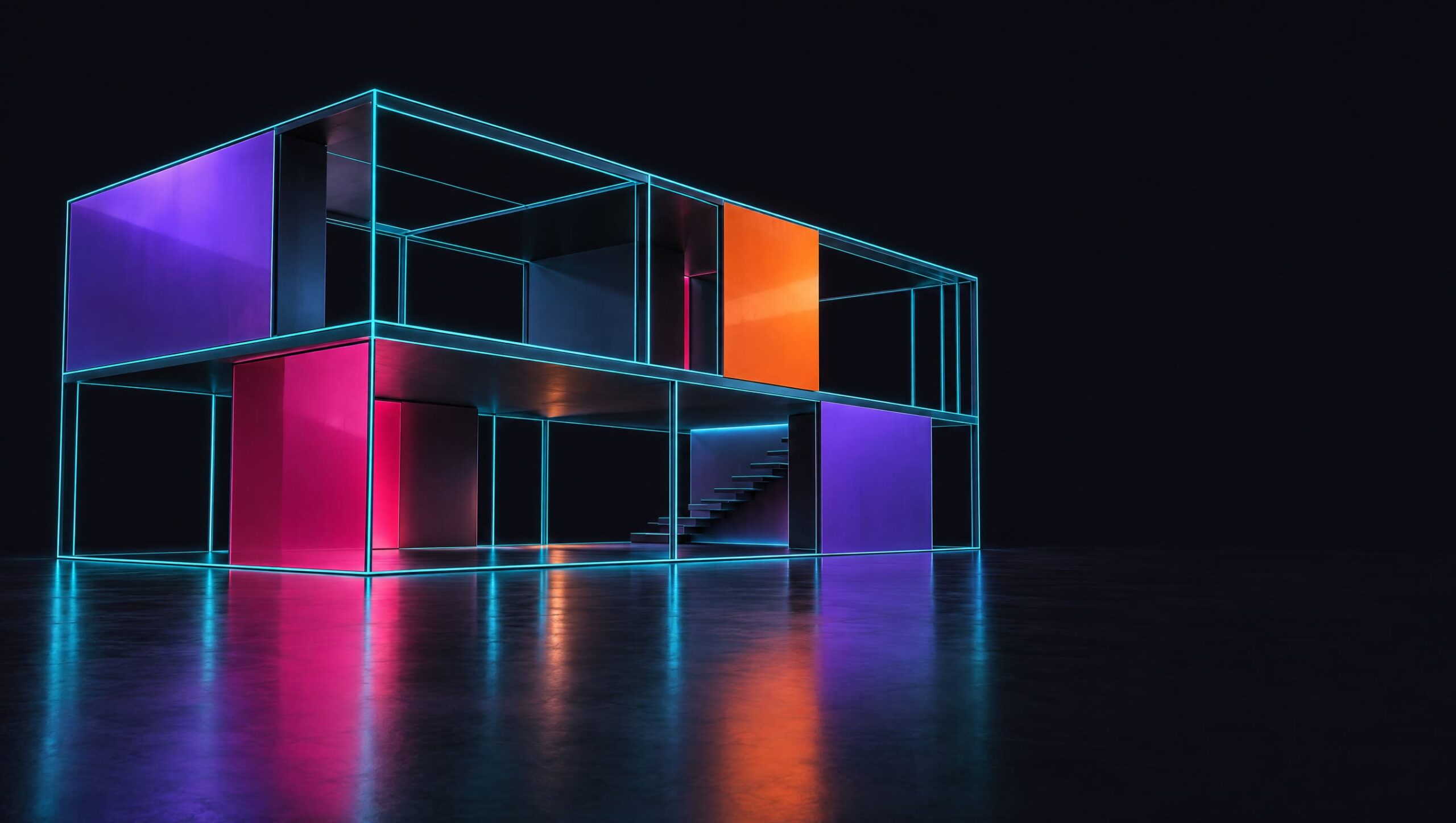 Struttura architettonica wireframe con pannelli luminosi — sito web, il primo passo per la presenza digitale